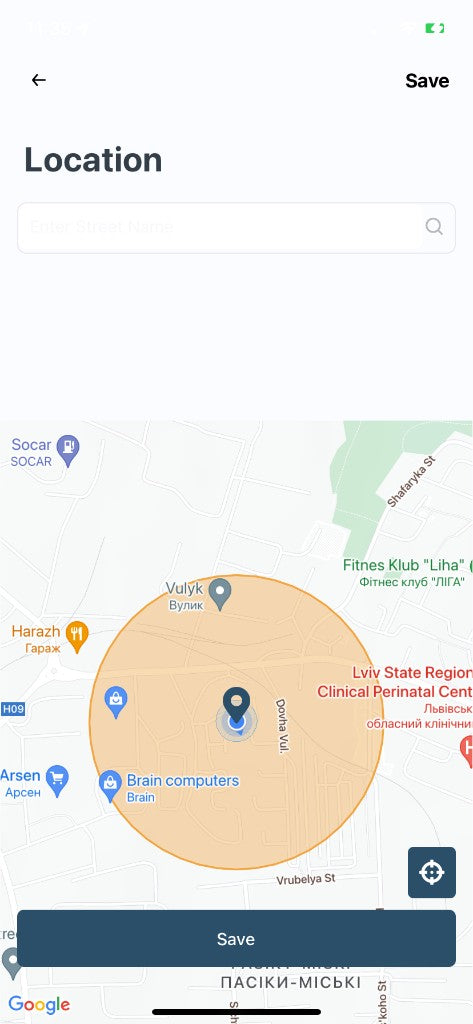 Kevin app location picker screen
