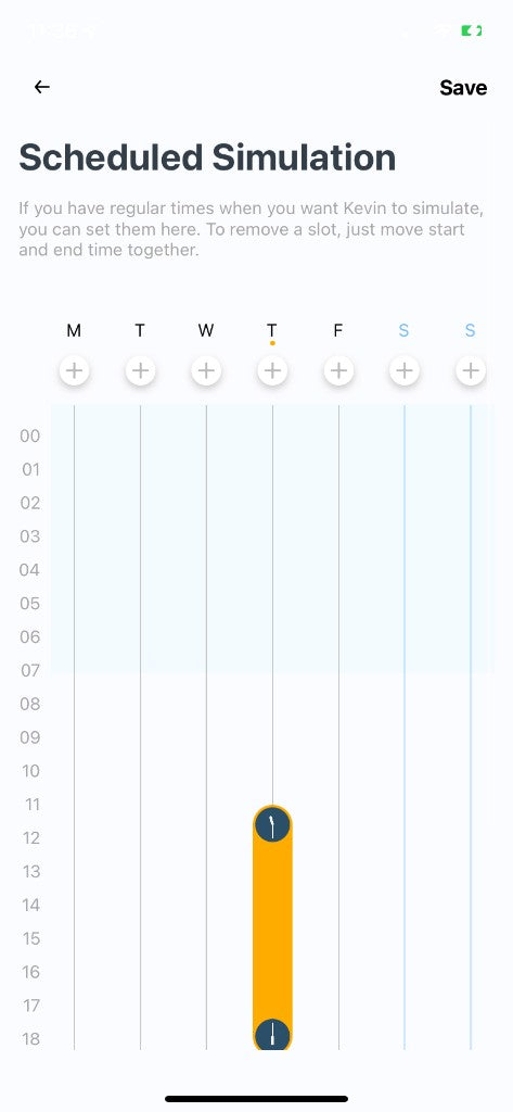 Kevin app scheduled simulation screen