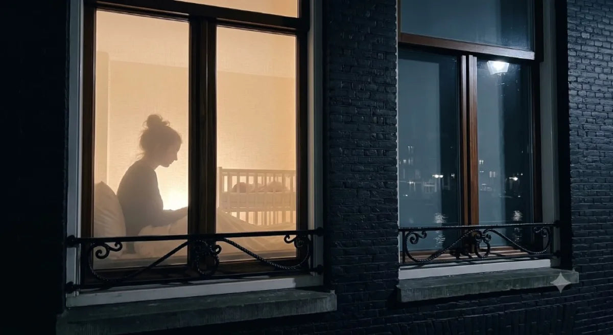 Kevin shadow scene visible through a window at night